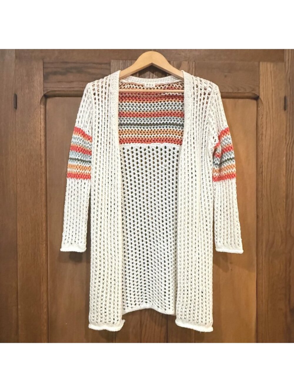 size‎ S Pol ivory crochet cardigan duster multicolor Summer sweater beach?